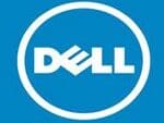 A blue and white logo of dell.