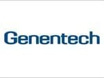 A white background with the word genentech written in blue.