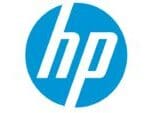 A blue and white logo of hp.