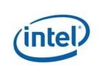 A blue and white logo of intel