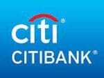 A blue background with the words citi bank in white.