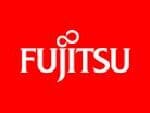 A red background with fujitsu logo in white