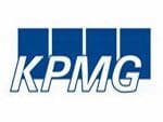 A blue and white logo of kpmg